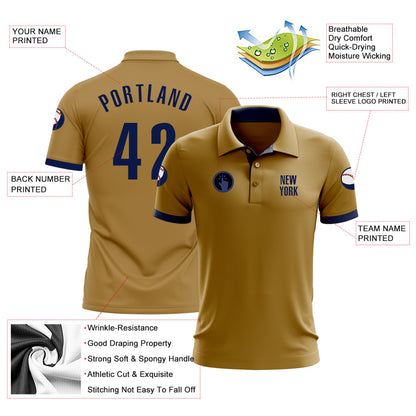 Custom Old Gold Navy Performance Golf Polo Shirt