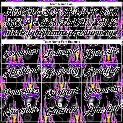 Custom Black White-Purple 3D Pattern Design Flame Billiards 8 Ball Performance Polo Shirt
