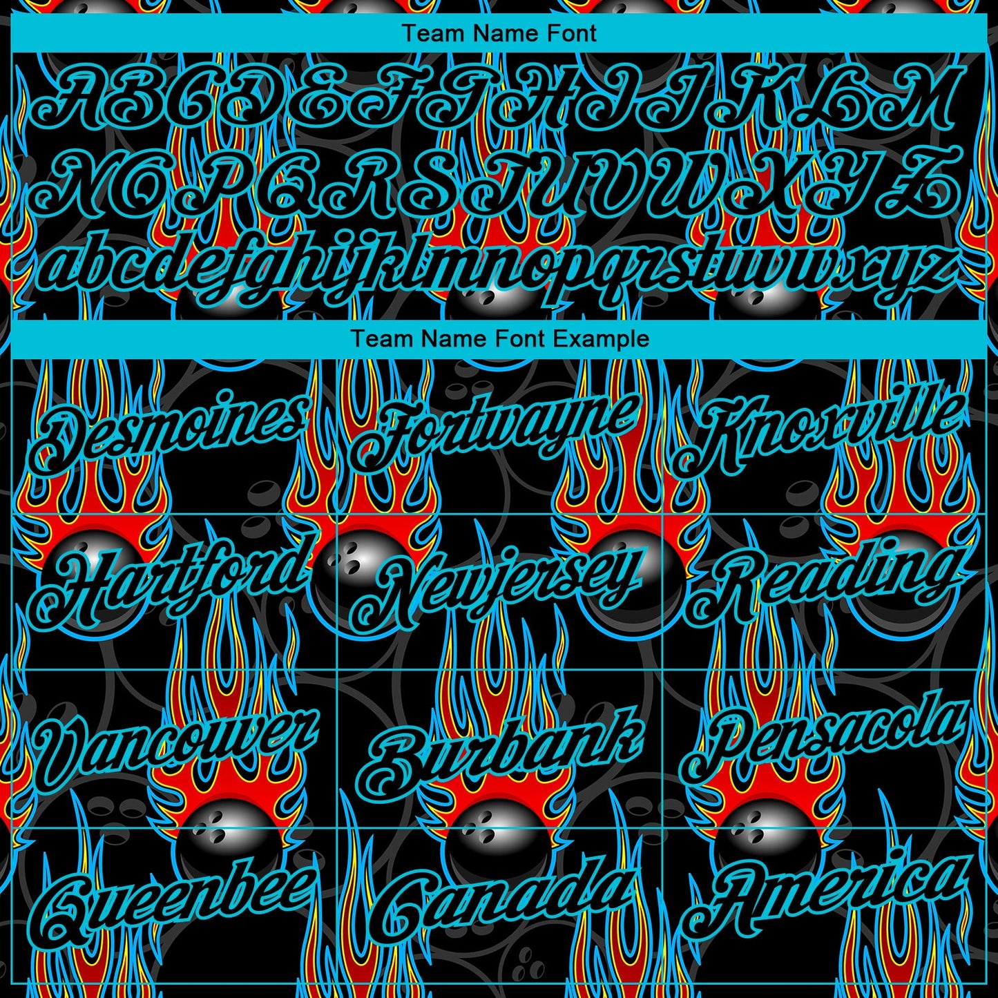 Custom Black Lakes Blue 3D Pattern Design Bowling Ball With Hotrod Flame Performance Polo Shirt