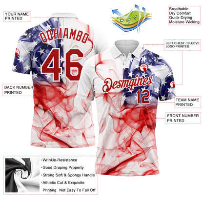 Custom White Red-Purple 3D American Flag Performance Golf Polo Shirt