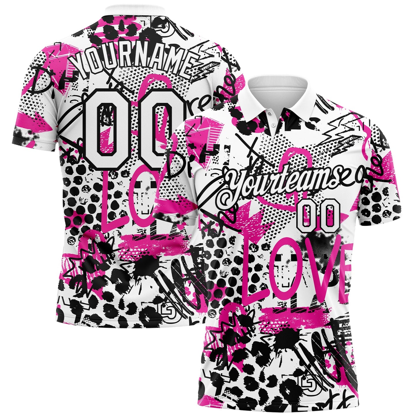 Custom Graffiti Pattern White-Black 3D Performance Golf Polo Shirt