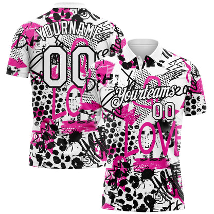 Custom Graffiti Pattern White-Black 3D Performance Golf Polo Shirt