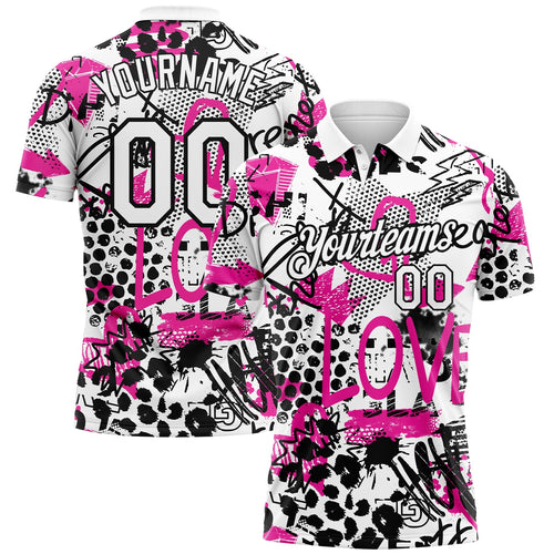Custom Graffiti Pattern White-Black 3D Performance Golf Polo Shirt