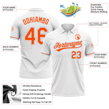 Custom White Orange-Gray Performance Vapor Golf Polo Shirt