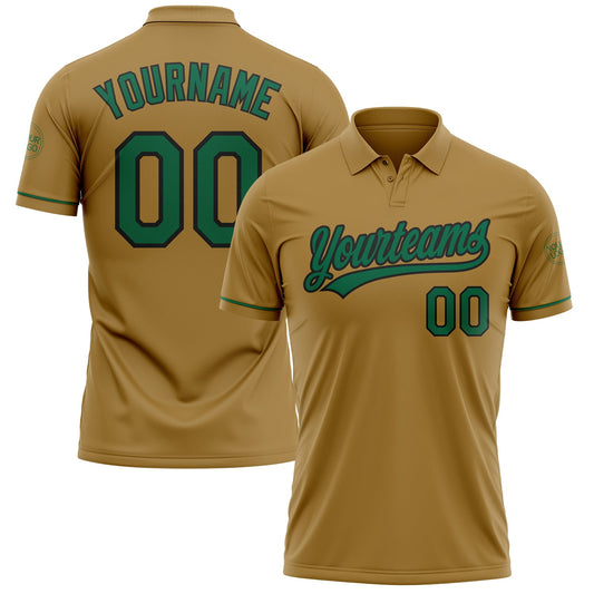 Custom Old Gold Kelly Green-Black Performance Vapor Golf Polo Shirt