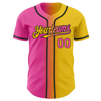 Custom Yellow Pink-Black Authentic Gradient Fashion Baseball Jersey