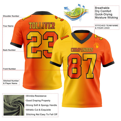 Custom Orange Yellow-Black Authentic Gradient Fashion Football Jersey
