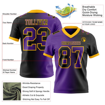 Custom Black Purple-Gold Authentic Gradient Fashion Football Jersey