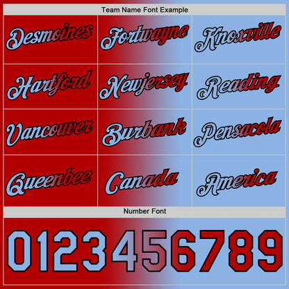 Custom Light Blue Red-Black Gradient Fashion Performance T-Shirt