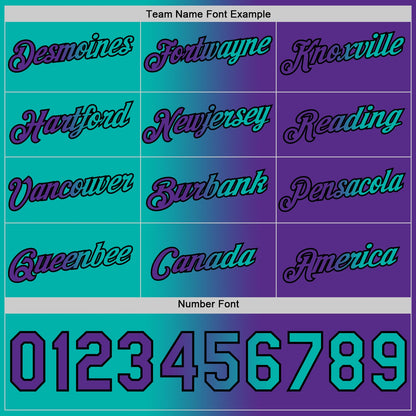 Custom Purple Aqua-Black Gradient Fashion Performance T-Shirt