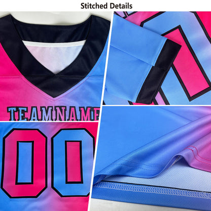 Custom Sky Blue Pink-Black Authentic Gradient Fashion Scratch Football Jersey