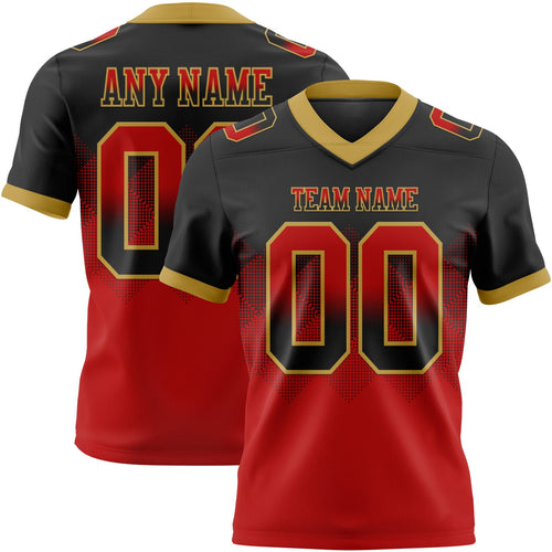 Custom Black Red-Old Gold Authentic Gradient Square Shape 7V7 Flag Football Jersey
