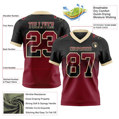 Custom Black Crimson-Cream Authentic Gradient Square Shape 7V7 Flag Football Jersey