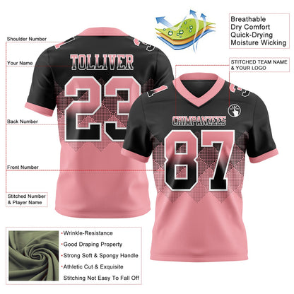Custom Black Medium Pink-White Authentic Gradient Square Shape 7V7 Flag Football Jersey