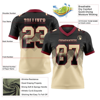 Custom Black Cream-Crimson Authentic Gradient Square Shape 7V7 Flag Football Jersey