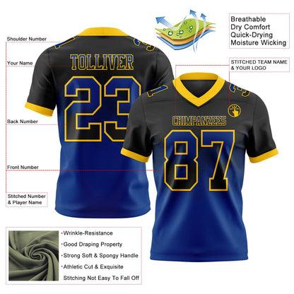 Custom Black Royal-Yellow Authentic Gradient Square Shape 7V7 Flag Football Jersey