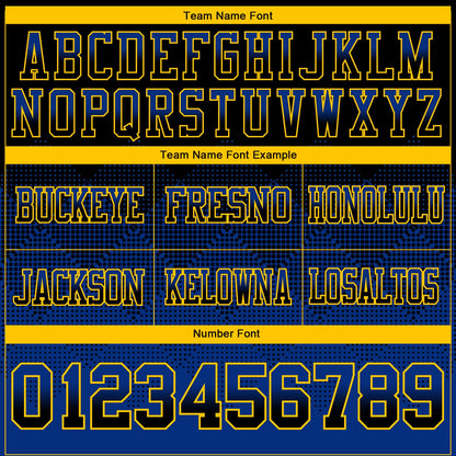 Custom Black Royal-Yellow Authentic Gradient Square Shape 7V7 Flag Football Jersey
