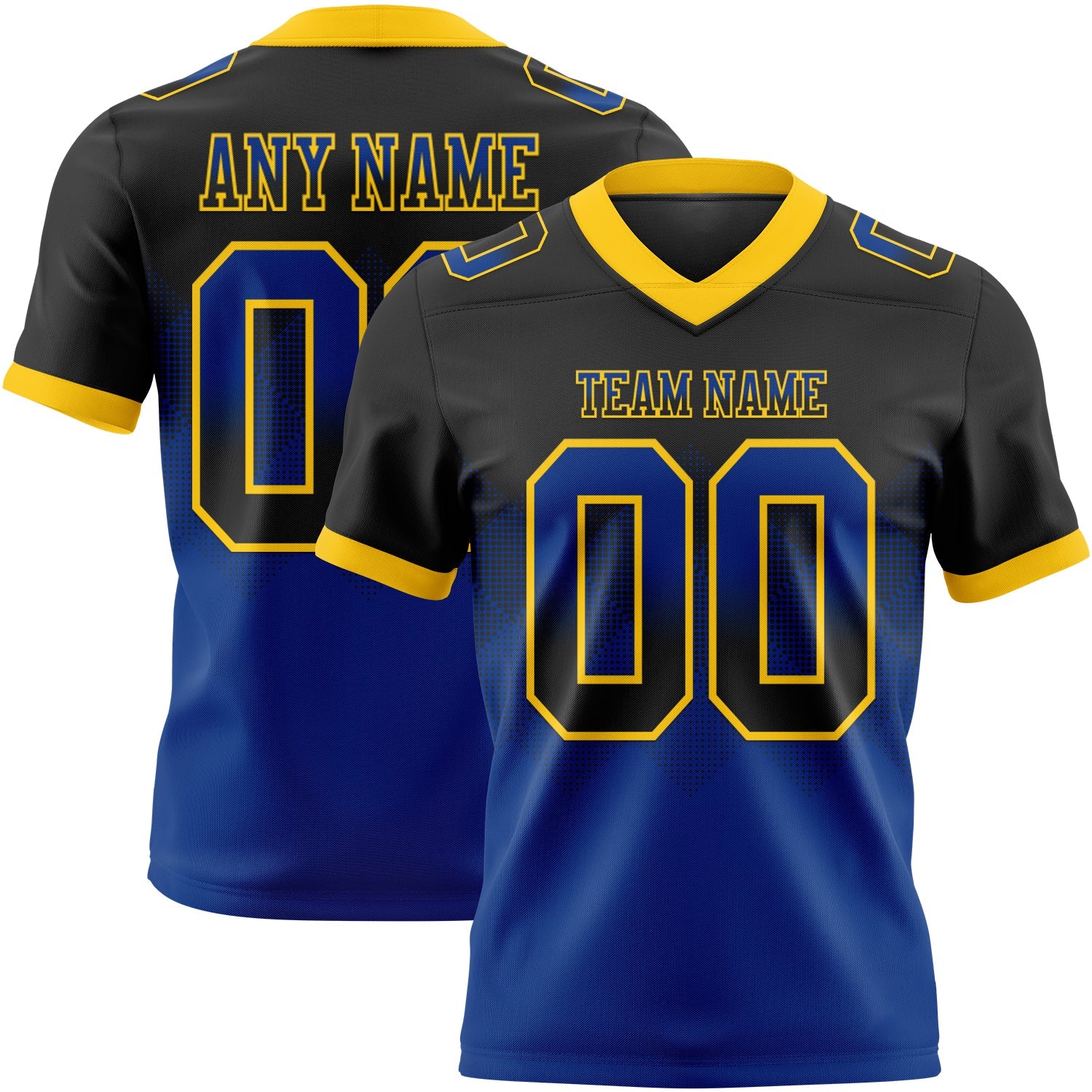 Custom Black Royal-Yellow Authentic Gradient Square Shape 7V7 Flag Football Jersey