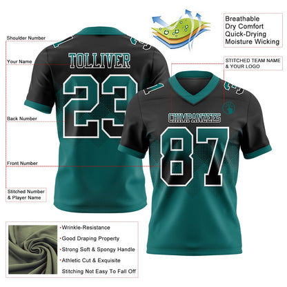 Custom Black Teal-White Authentic Gradient Square Shape 7V7 Flag Football Jersey
