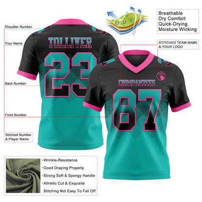 Custom Black Aqua-Pink Authentic Gradient Square Shape 7V7 Flag Football Jersey