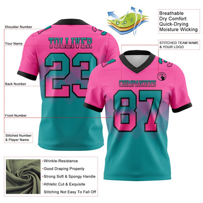 Custom Pink Teal-Black Authentic Gradient Square Shape 7V7 Flag Football Jersey