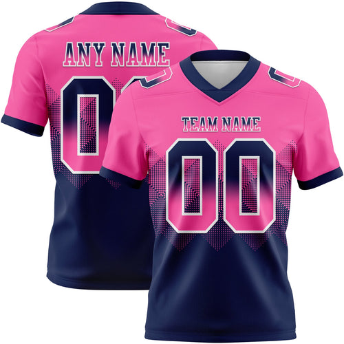 Custom Pink Navy-White Authentic Gradient Square Shape 7V7 Flag Football Jersey