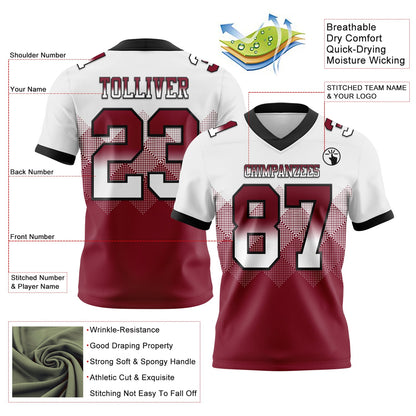 Custom White Crimson-Black Authentic Gradient Square Shape 7V7 Flag Football Jersey