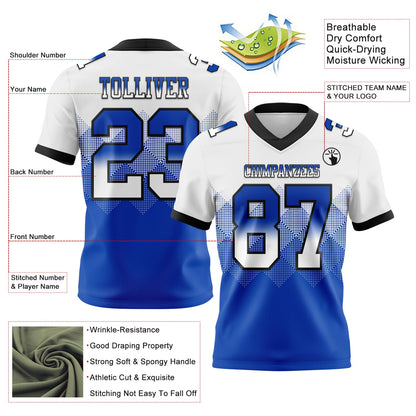 Custom White Thunder Blue-Black Authentic Gradient Square Shape 7V7 Flag Football Jersey