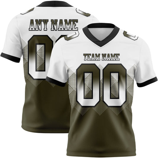 Custom White Olive-Black Authentic Gradient Square Shape 7V7 Flag Football Jersey