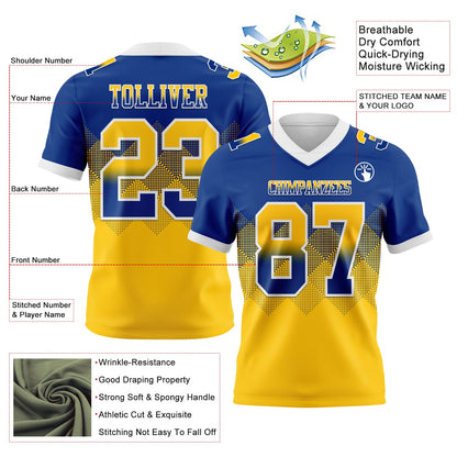 Custom Royal Yellow-White Authentic Gradient Square Shape 7V7 Flag Football Jersey