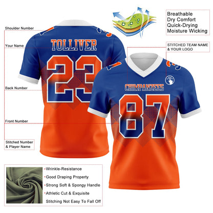 Custom Royal Orange-White Authentic Gradient Square Shape 7V7 Flag Football Jersey