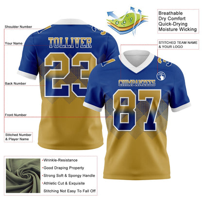 Custom Royal Old Gold-White Authentic Gradient Square Shape 7V7 Flag Football Jersey