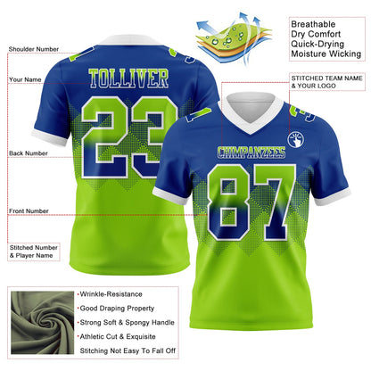 Custom Royal Neon Green-White Authentic Gradient Square Shape  7V7 Flag Football Jersey