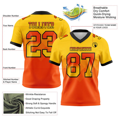 Custom Yellow Orange-Black Authentic Gradient Square Shape 7V7 Flag Football Jersey