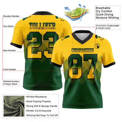 Custom Yellow Green-Black Authentic Gradient Square Shape 7V7 Flag Football Jersey