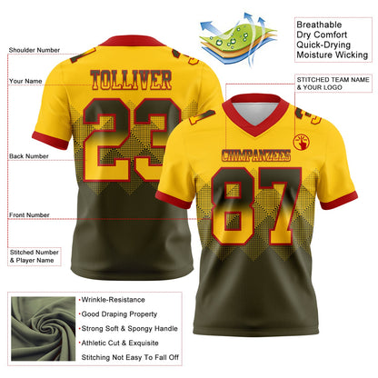 Custom Yellow Olive-Red Authentic Gradient Square Shape 7V7 Flag Football Jersey