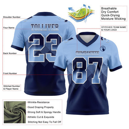 Custom Light Blue Navy-White Authentic Gradient Square Shape 7V7 Flag Football Jersey