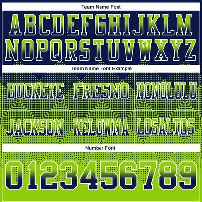 Custom Navy Neon Green-White Authentic Gradient Square Shape 7V7 Flag Football Jersey