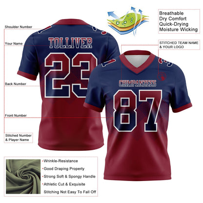 Custom Navy Crimson-White Authentic Gradient Square Shape 7V7 Flag Football Jersey