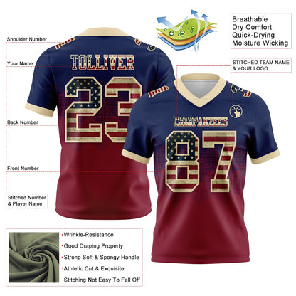 Custom Navy Vintage USA Flag Crimson-Cream Authentic Gradient Square Shape 7V7 Flag Football Jersey