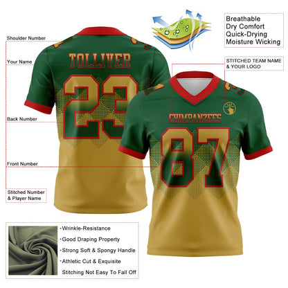 Custom Green Old Gold-Red Authentic Gradient Square Shape 7V7 Flag Football Jersey