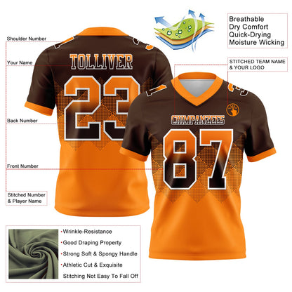 Custom Brown Orange-White Authentic Gradient Square Shape 7V7 Flag Football Jersey