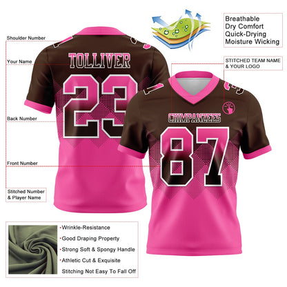 Custom Brown Pink-White Authentic Gradient Square Shape 7V7 Flag Football Jersey