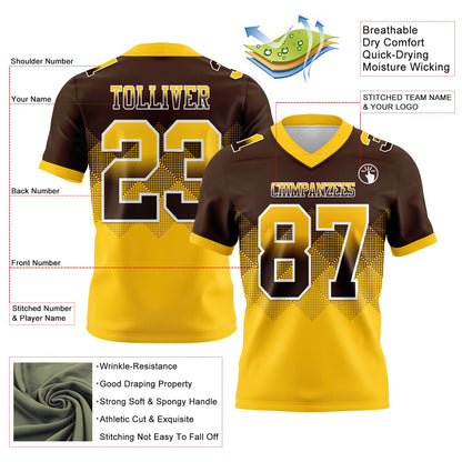 Custom Brown Yellow-White Authentic Gradient Square Shape 7V7 Flag Football Jersey