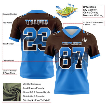 Custom Brown Powder Blue-White Authentic Gradient Square Shape 7V7 Flag Football Jersey