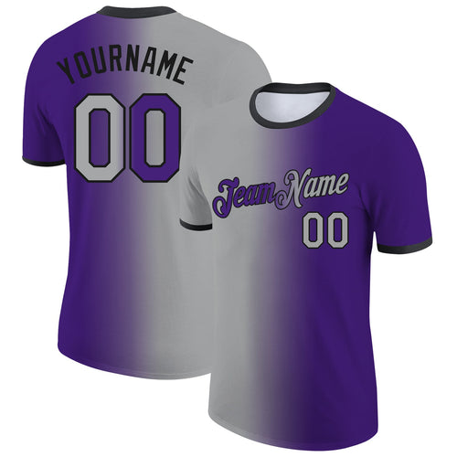 Custom Purple Gray-Black Gradient Fashion Performance T-Shirt