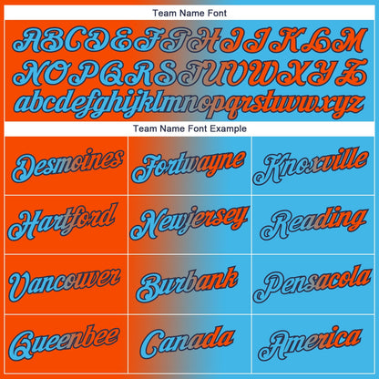 Custom Sky Blue Orange-Navy Gradient Fashion Performance T-Shirt