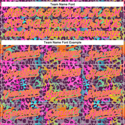 Custom Graffiti Pattern Gold-Pink 3D Colorful Leopard Authentic Baseball Jersey