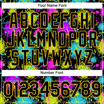 Custom Graffiti Pattern Black-Gold 3D Neon Splatter Performance T-Shirt