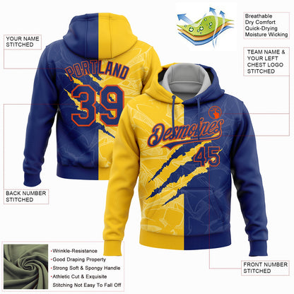 Custom Stitched Graffiti Pattern Royal Yellow-Orange 3D Scratch Sports Pullover Sweatshirt Hoodie